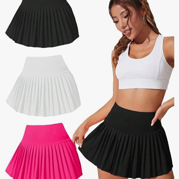 Amazon Dresses & Skirts - Pleated Skater Skirt - Black, White, Pink set of 3 tennis skirts NWT